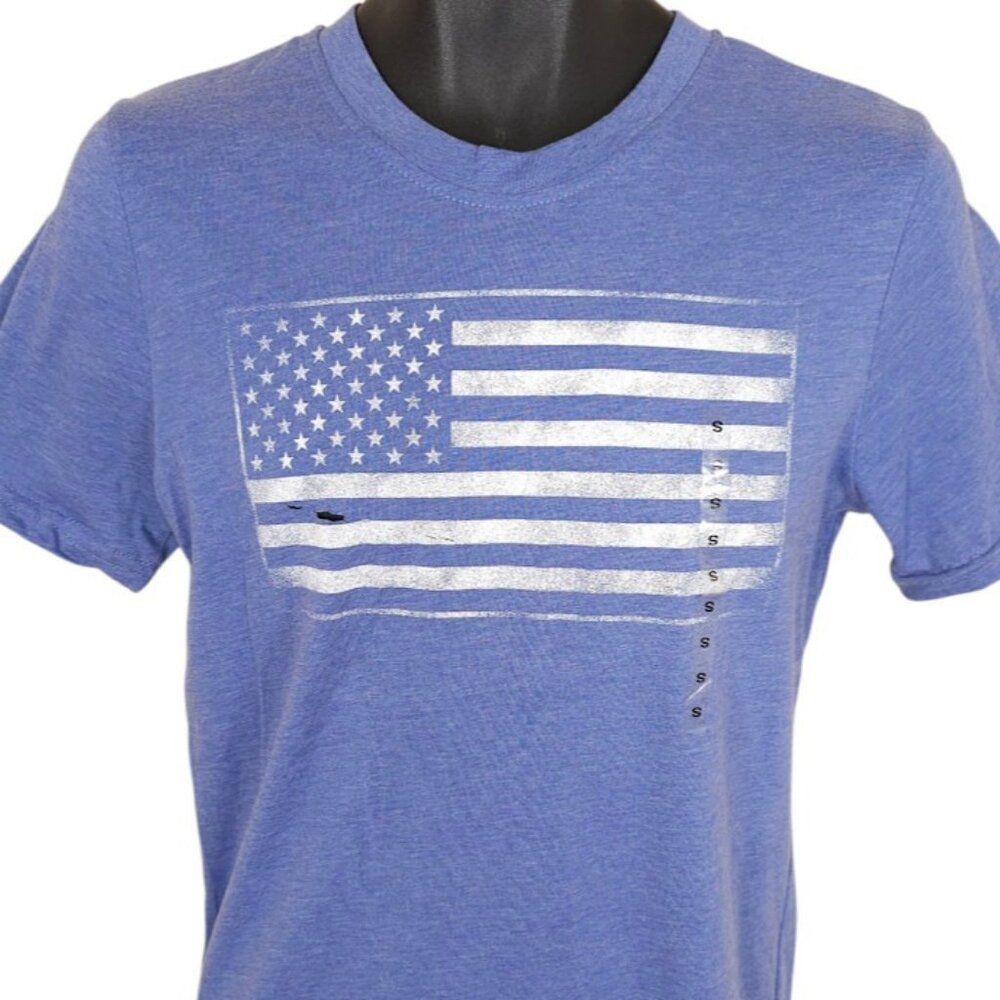 American Flag T Shirt Mens Size Small Blue Home Of The Brave Patriotic USA